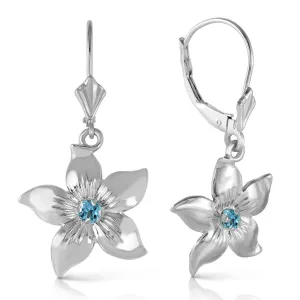 0.2 Carat 14K Solid White Gold Leverback Flowers Earrings Blue Topaz