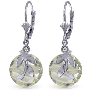 10.63 Carat 14K Solid White Gold Leverback Earrings Green Amethyst Diamond