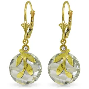 10.63 Carat 14K Solid Yellow Gold Leverback Earrings Green Amethyst Diam