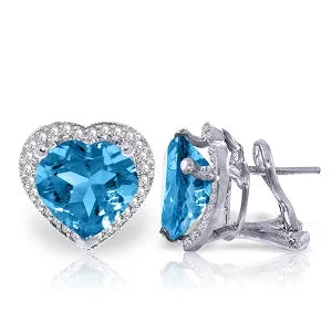 12.88 Carat 14K Solid White Gold Tangible Blue Topaz Diamond Earrings