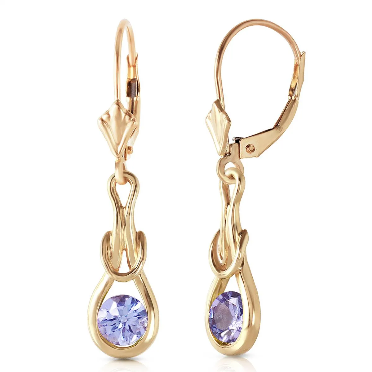 1.3 Carat 14K Solid Yellow Gold Leverback Earrings Natural Tanzanite