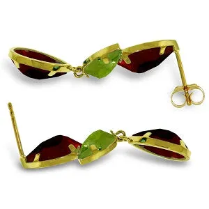 13.6 Carat 14K Solid Yellow Gold Chandelier Earrings Garnet Peridot