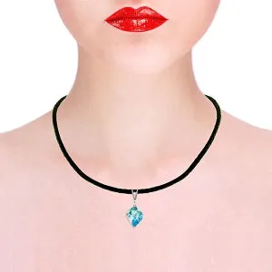 13.91 Carat 14K Solid White Gold Leather Necklace Diamond Blue Topaz