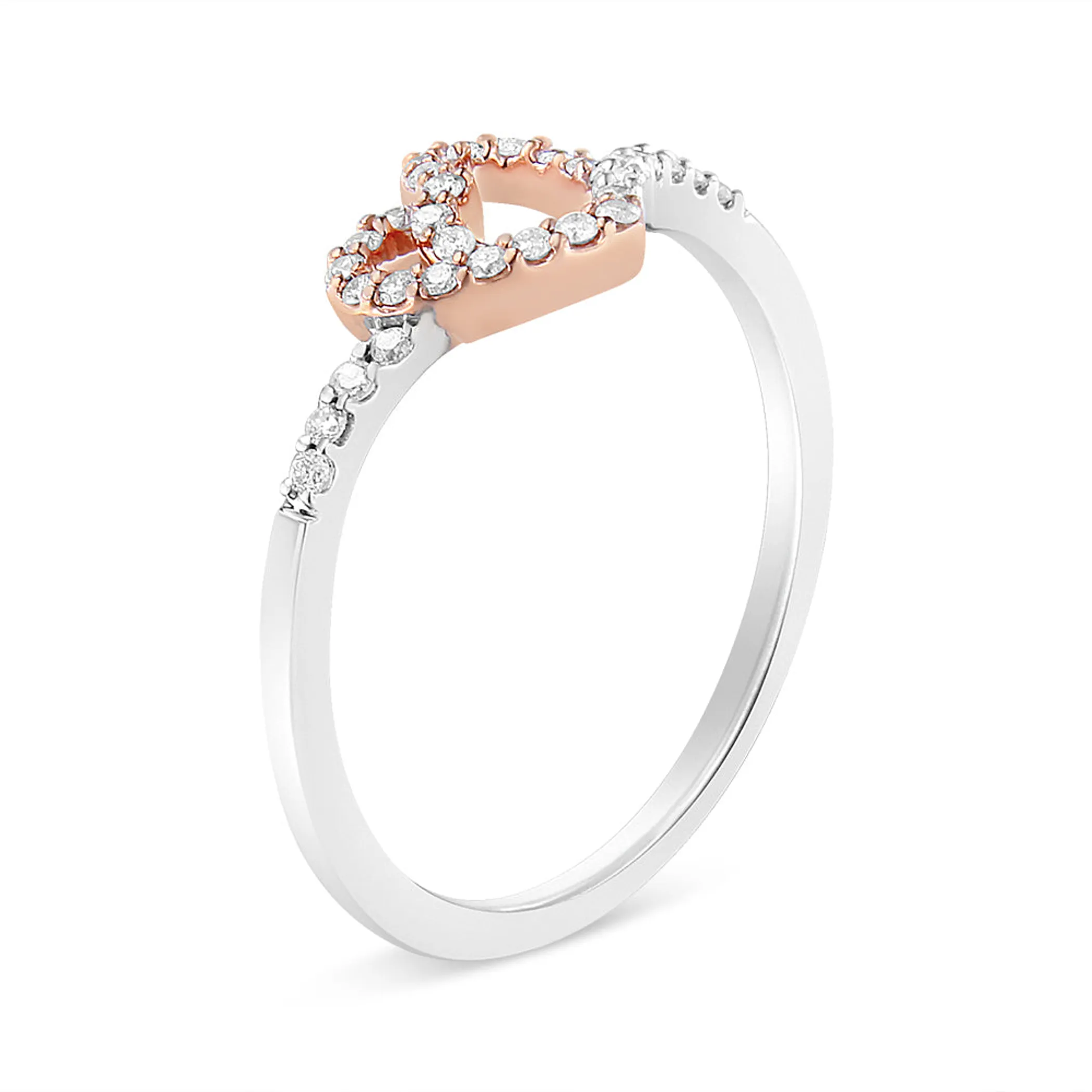 14K Rose Gold Plated and White .925 Sterling Silver 1/5 Cttw Round-Cut Diamond Open Heart Promise Ring (I-J Color, I2-I3 Clarity)