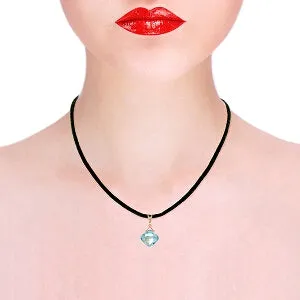 14K Solid Rose Gold & Leather Diamond/Blue Topaz Necklace