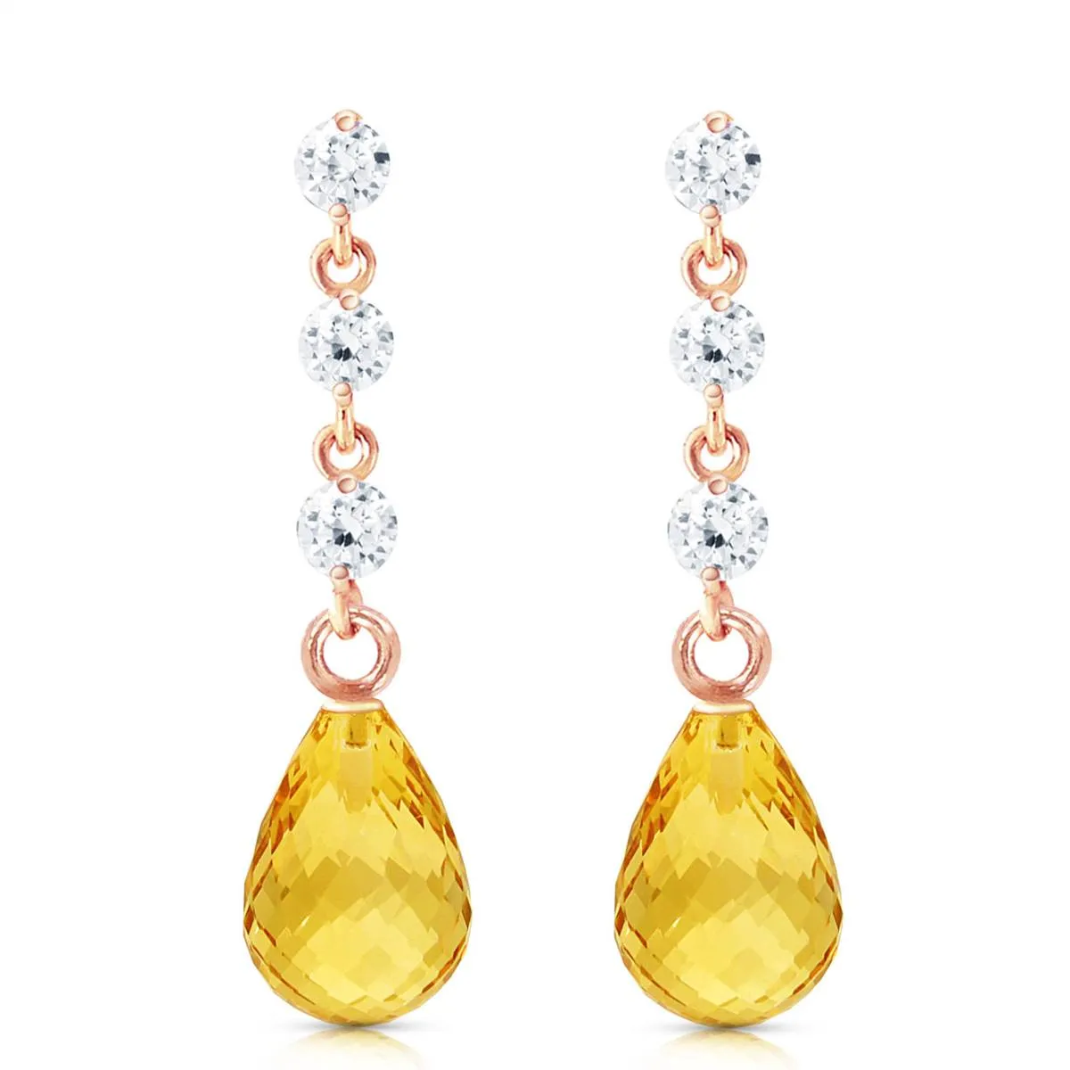 14K Solid Rose Gold Diamond & Citrine Class Earrings