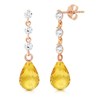 14K Solid Rose Gold Diamond & Citrine Class Earrings