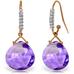 14K Solid Rose Gold Fish Hook Diamond & Amethyst Earrings Series