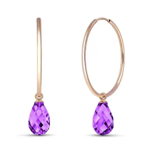 14K Solid Rose Gold Hoop Natural Amethyst Earrings Certified