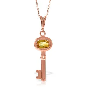 14K Solid Rose Gold Key Charm Necklace w/ Citrine