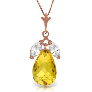 14K Solid Rose Gold Necklace w/ Citrine & Rose Topaz