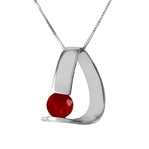 14K Solid White Gold Modern Necklace w/ Natural Ruby