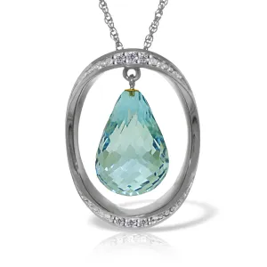 14K Solid White Gold Necklace w/ Natural Briolette Blue Topaz & Diamonds