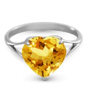 14K Solid White Gold Ring w/ Natural 10.0 mm Heart Citrine