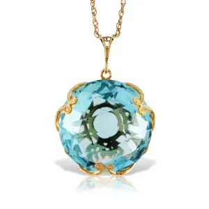 14K Solid Yellow Gold Checkerboard Round Blue Topaz Necklace