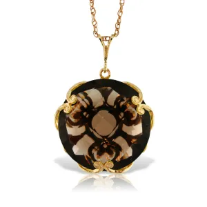 14K Solid Yellow Gold Checkerboard Round Smoky Quartz Necklace