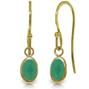 14K Solid Yellow Gold Fish Hook Emerald Earrings