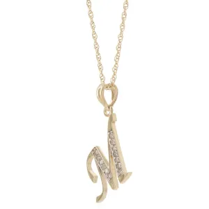 14K Solid Yellow Gold Necklace w/ Natural Diamonds Initial 'm' Pendant