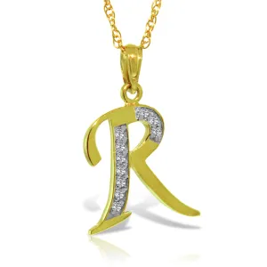 14K Solid Yellow Gold Necklace w/ Natural Diamonds Initial 'r' Pendant