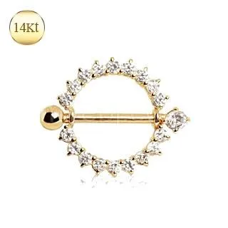 14Kt Yellow Gold Nipple Ring with Round CZ