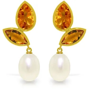 16 Carat 14K Solid Yellow Gold Chandelier Earrings Pearl Citrine