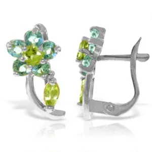 1.72 Carat 14K Solid White Gold Sensitivity Blue Topaz Peridot Earrings