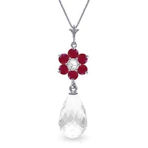 2.78 Carat 14K Solid White Gold Necklace Ruby, White Topaz Diamond