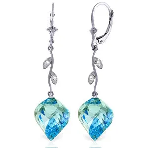 27.82 Carat 14K Solid White Gold Diamond Spiral Blue Topaz Earrings