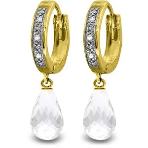 4.54 Carat 14K Solid Yellow Gold Hoop Earrings Diamond White Topaz