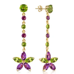 4.8 Carat 14K Solid Yellow Gold Chandelier Earrings Peridot Amethyst