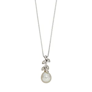 9ct White Gold Freshwater Pearl And Diamond Leaf Pendant Only GP2238W