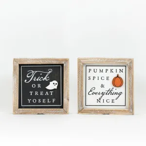 Adams & Co. - Reversible Wood Pumpkin Spice & Trick or Treat Sign, 6"