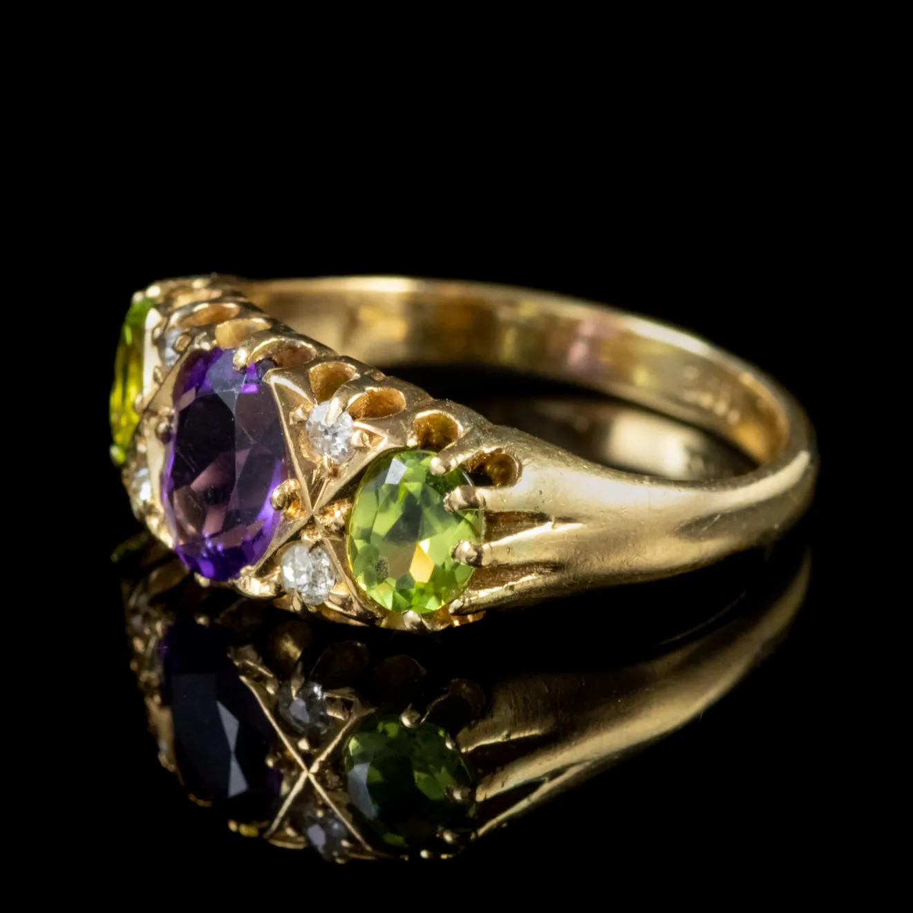 Antique Suffragette Edwardian Gold Ring Amethyst Diamond Peridot Circa 1910