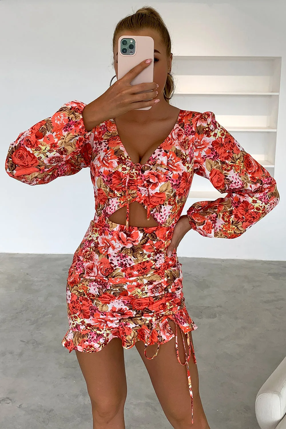 *APP EXCLUSIVE* Floral Cutout Long Sleeve Dress