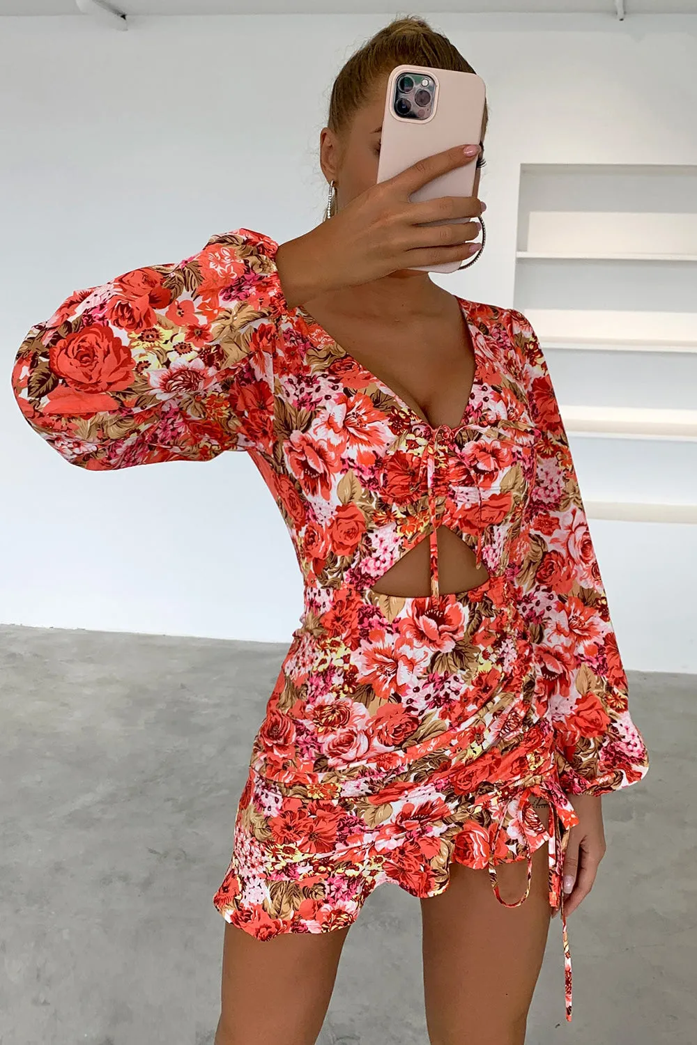 *APP EXCLUSIVE* Floral Cutout Long Sleeve Dress