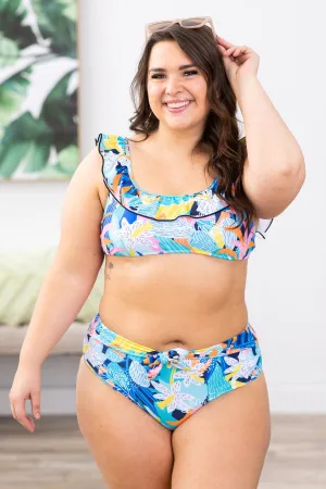 Aqua Tropical Print Two Piece Swimsuit