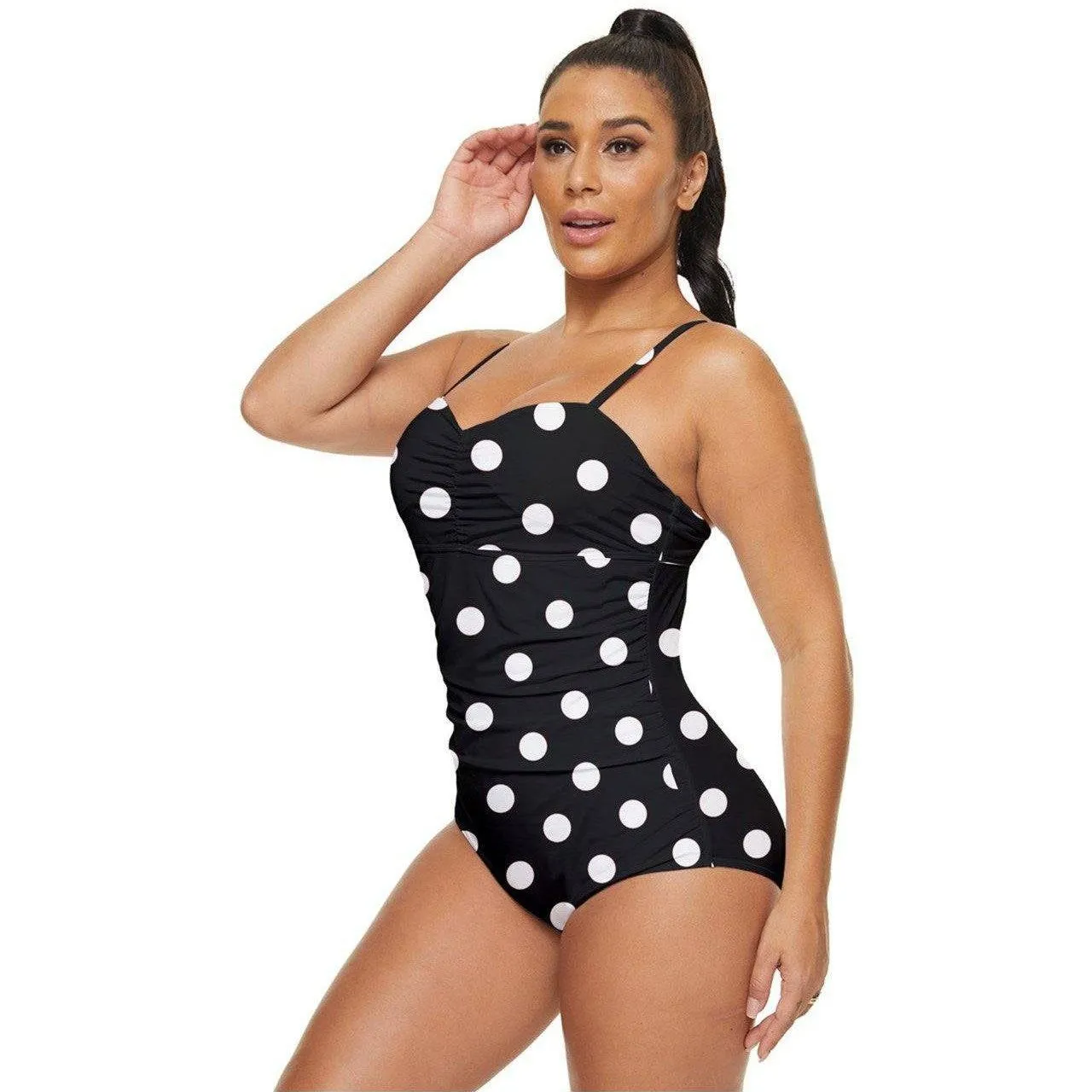 BLACK & WHITE POLKA DOT Retro Full Coverage Swimsuit