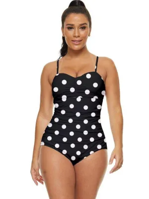 BLACK & WHITE POLKA DOT Retro Full Coverage Swimsuit