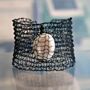 Black Knit & Pearl Cuff