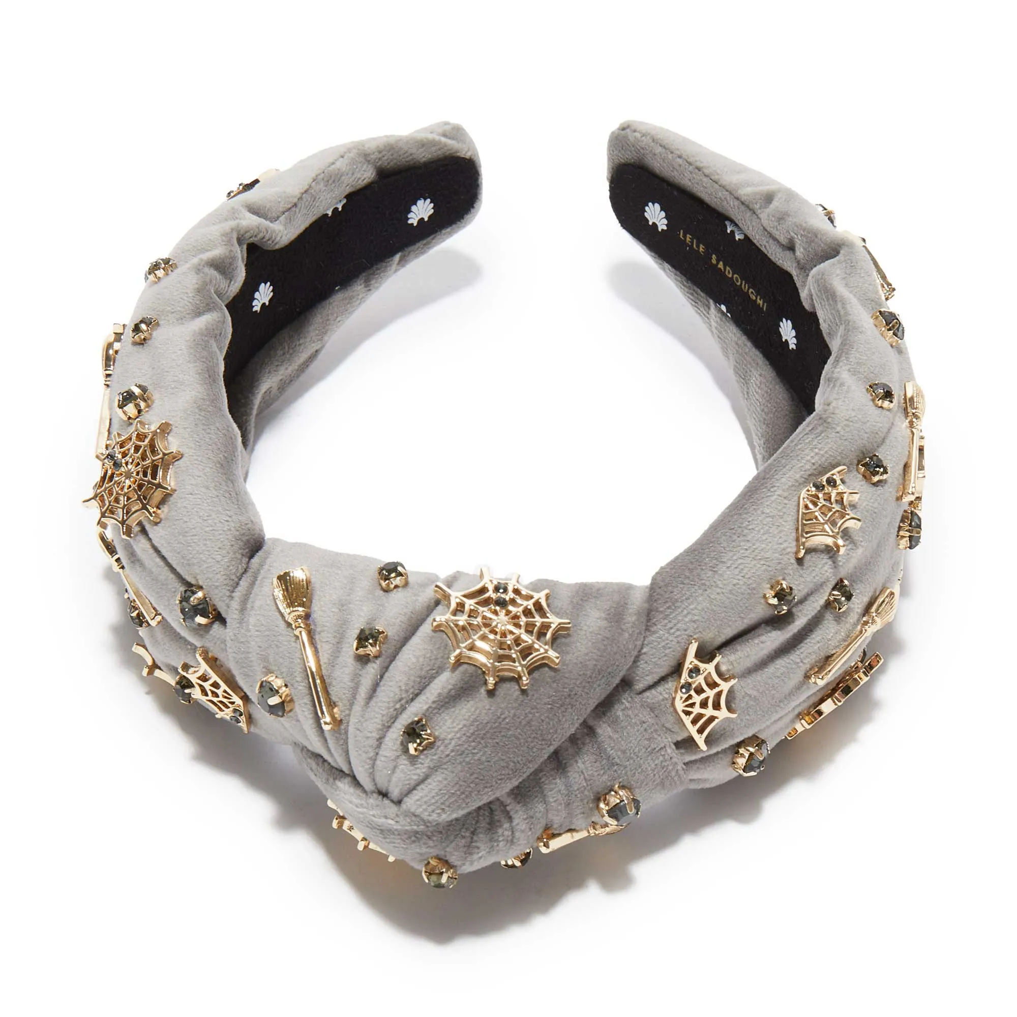 CHARCOAL SPOOKY EMBELLISHED KNOTTED HEADBAND