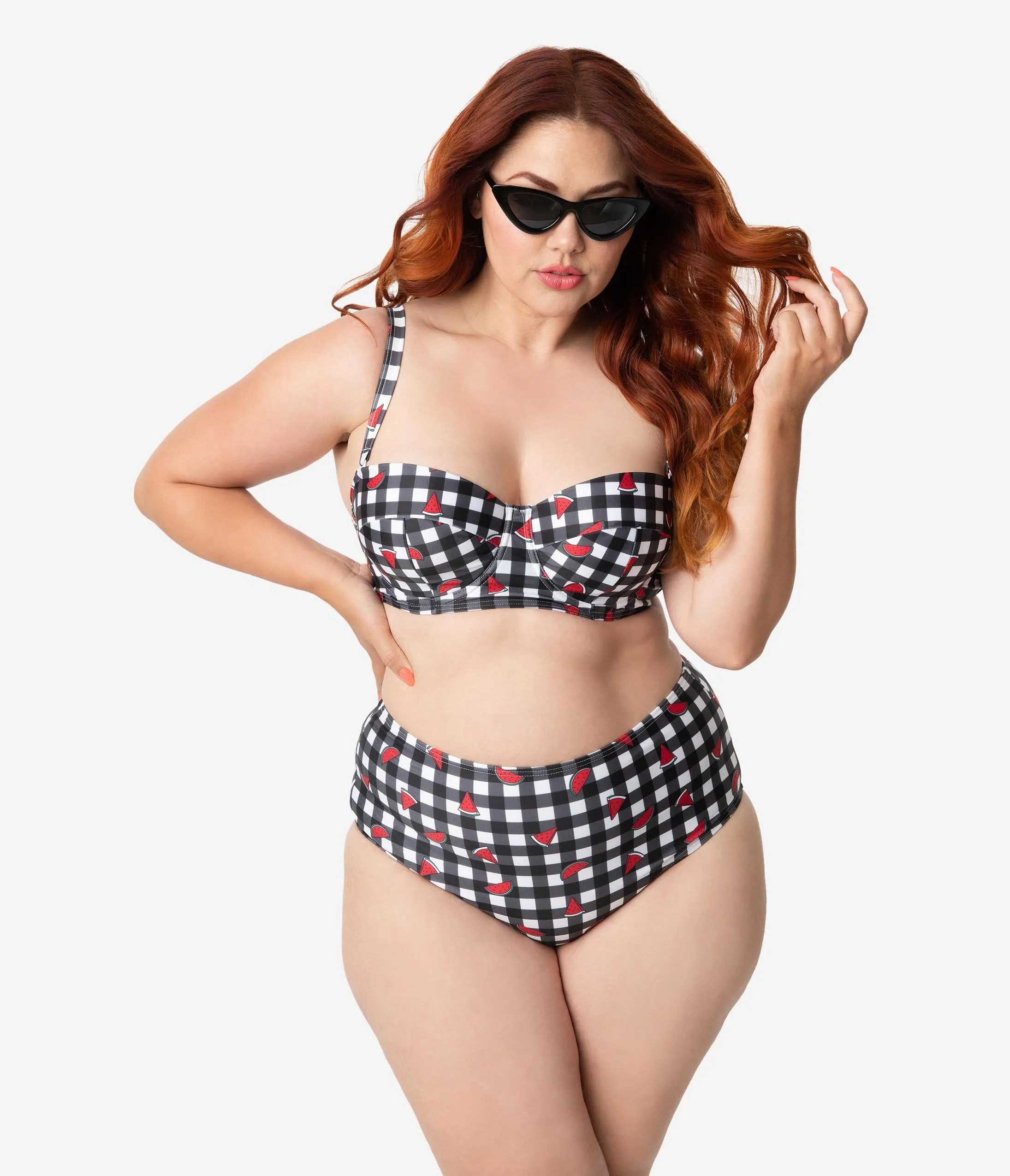 Collectif x Playful Promises Black & White Gingham Watermelon Print Swim Bottoms