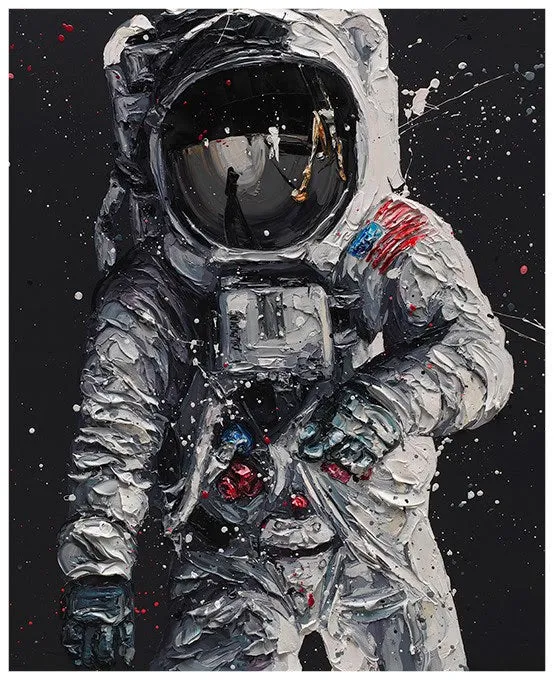 Contact Light Buzz Aldrin Hand Embellished Canvas by Paul Oz