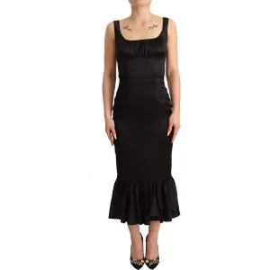 Dolce & Gabbana Elegant Black Silk Midi Sheath Dress