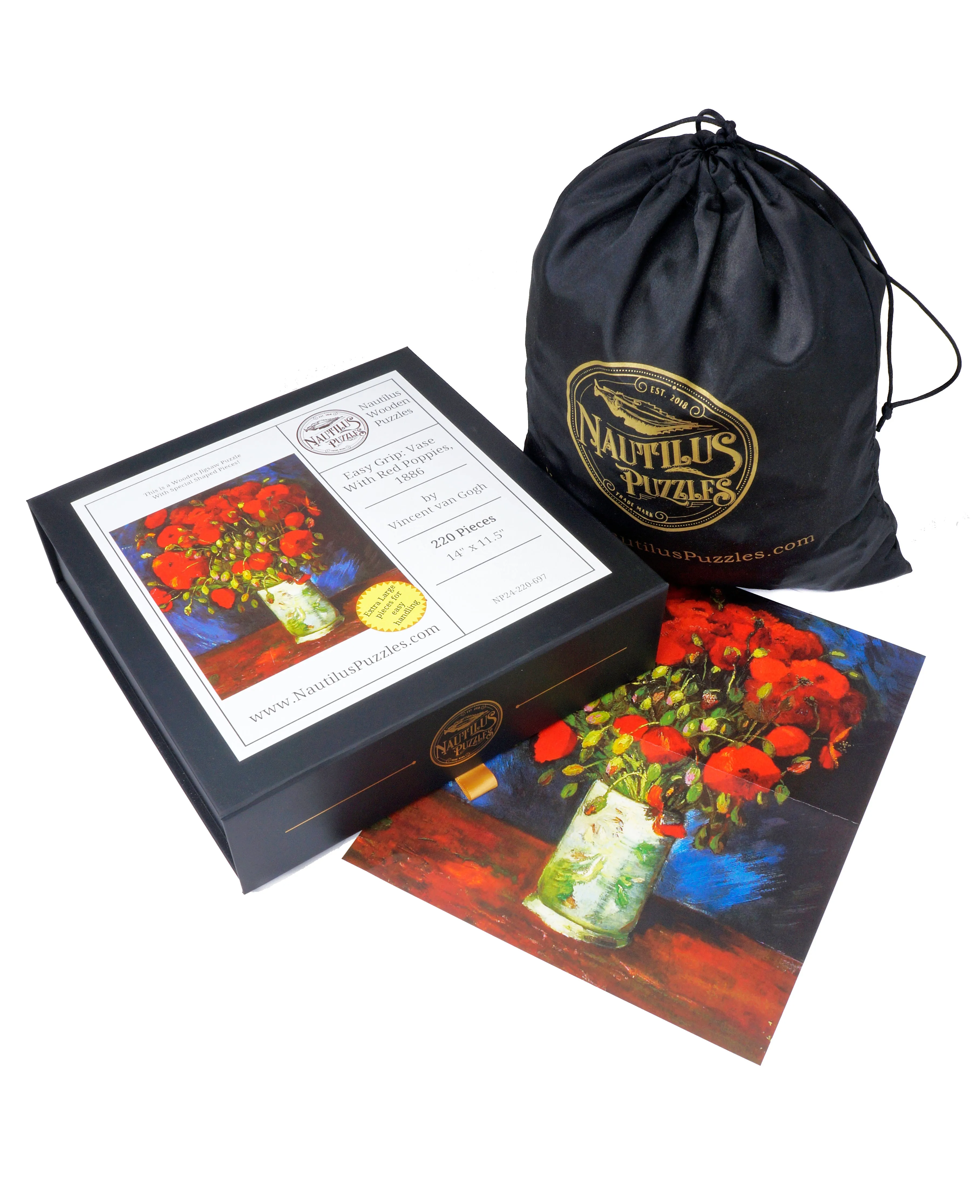 Easy Grip: Vase With Red Poppies, 1886 by Van Gogh (220 Piece Wooden Jigsaw Puzzle)