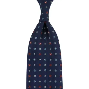 Floral Printed Silk Tie - Navy - Hand-Rolled