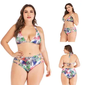 Girl’s Swimsuit plus Size Split Printed Bikini Sexy Backless plus Size Bikini Swimwear