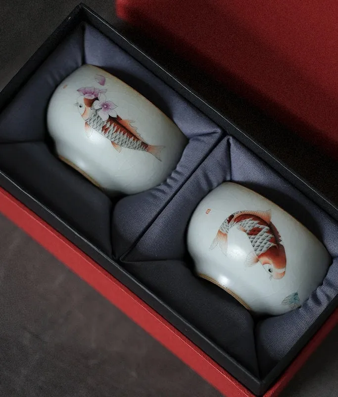 Gohobi A set of 2 Hand-painted Koi Fish Cups