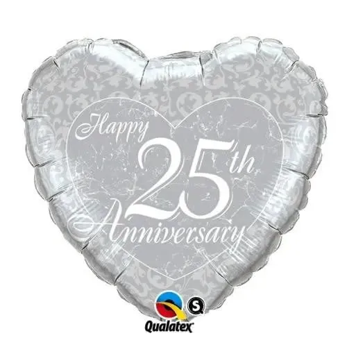 Happy 25th Anniversary Silver Heart Foil Balloon LAST ONE