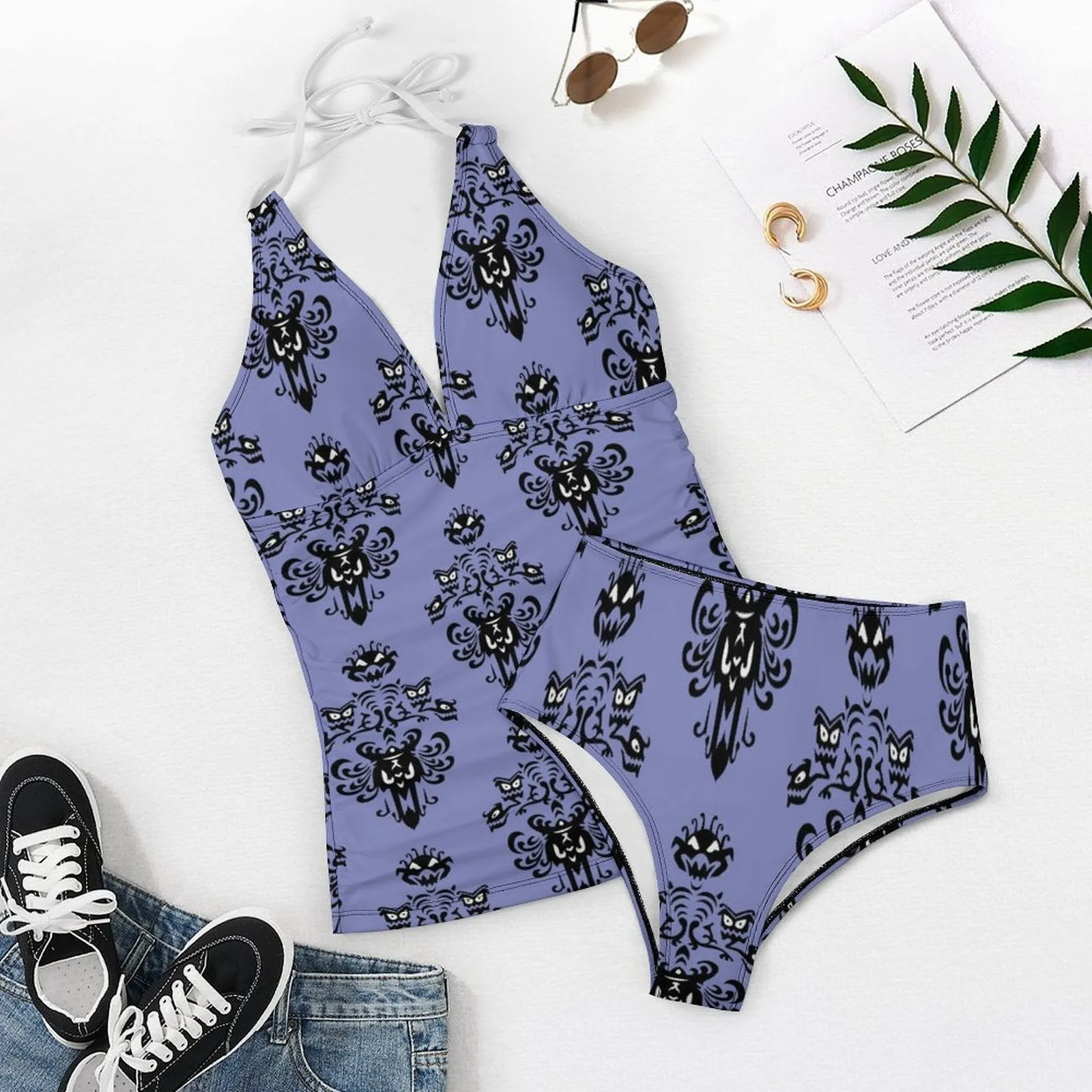 Haunted Mansion Wallpaper Women's Split Swimsuit