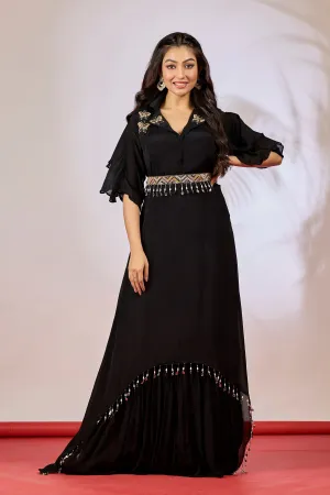 Hot Black Embellished Chinon Silk Gown